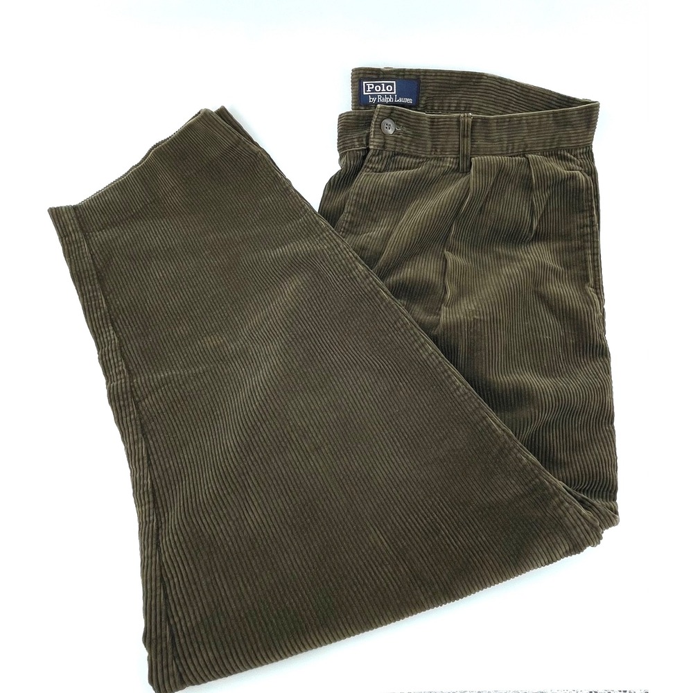 Polo Ralph Lauren Vintage Brown Corduroy Pleated Trousers 36x32 4815315GP